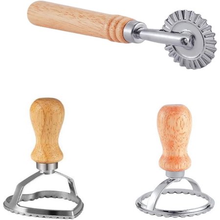 3 PCS Ravioli Stamp Maker Cutter, Stainless Steel Ravioli Cutters Pasta Stamp with Wooden Handle Ravioli Stamp Maker Cutter Pasta Wheel Roller, for Making Ravioli, Empanadillas or Cookies