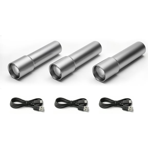 3 PCS Rechargeable EDC  Flashlights, 1000 LM High Lumens Tactical Flashlight with 6 Modes,  Adjustable Flash Light , USB-C Recharge, Aluminum Flashlights for Home Emergency, Hurricane- Grey