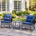 thumbnail image 1 of 3 PCS Rocking Bistro Set, Outdoor Patio Porch Furniture Sectional Chairs with Coffee Table, PE Rattan Patio Furniture Conversation Set for Lawn Pool, Courtyard, Garden, Balcony - Blue, 1 of 9