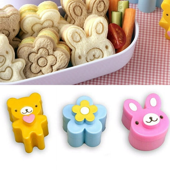 3 PCS Sandwich Crust Cutter Cookie Bread Mold Bento Maker Rabbit Panda Flower