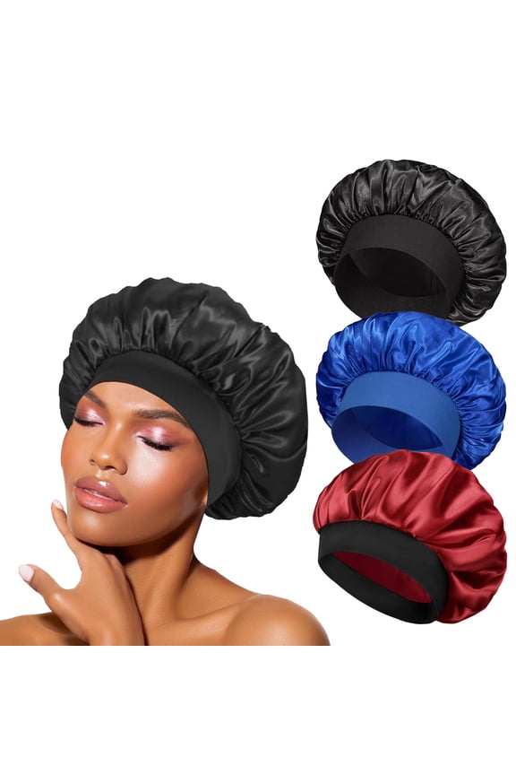 3 PCS Satin Bonnets for Black Women,Hair Bonnet for Sleeping, Satin Hair Cap for Curly Hair,Bonnet for Men,Bonnets Pack A