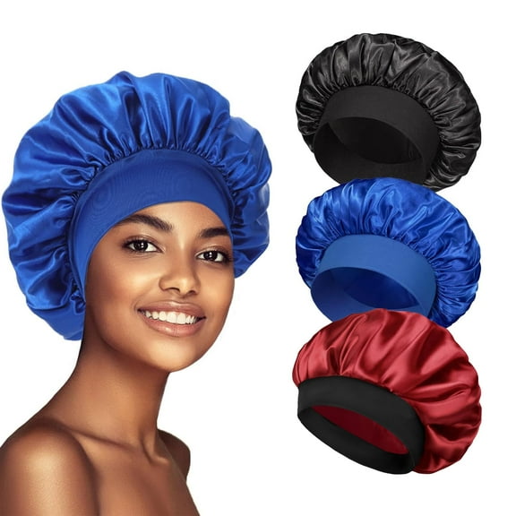 3 PCS Satin Bonnets for Black Women,Hair Bonnet for Sleeping, Satin Hair Cap for Curly Hair,Bonnet for Men,Bonnets Pack A