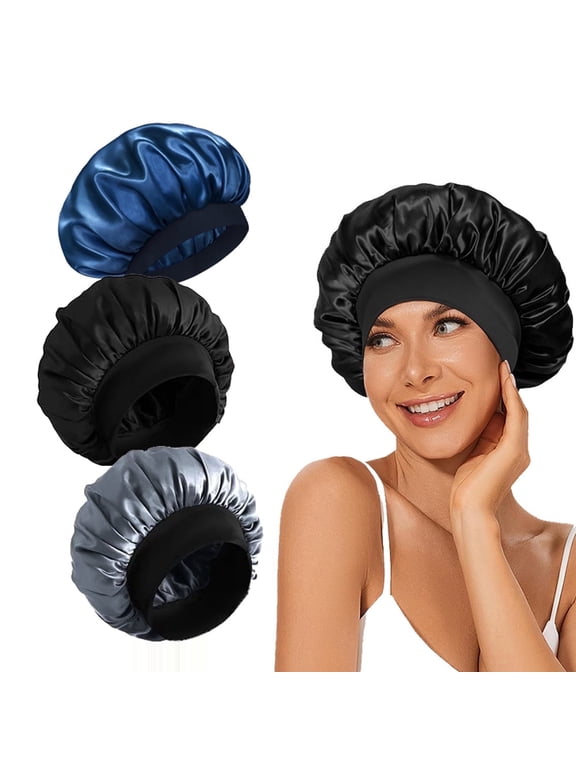 3 PCS Satin Bonnets for Black Women,Hair Bonnet for Sleeping, Satin Hair Cap for Curly Hair,Bonnet for Men,Bonnets Pack A