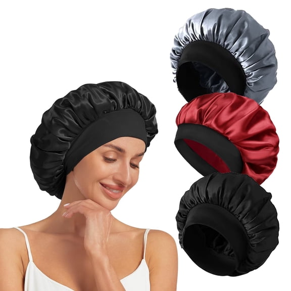 3 PCS Satin Bonnets for Black Women,Hair Bonnet for Sleeping, Satin Hair Cap for Curly Hair,Bonnet for Men,Bonnets Pack A