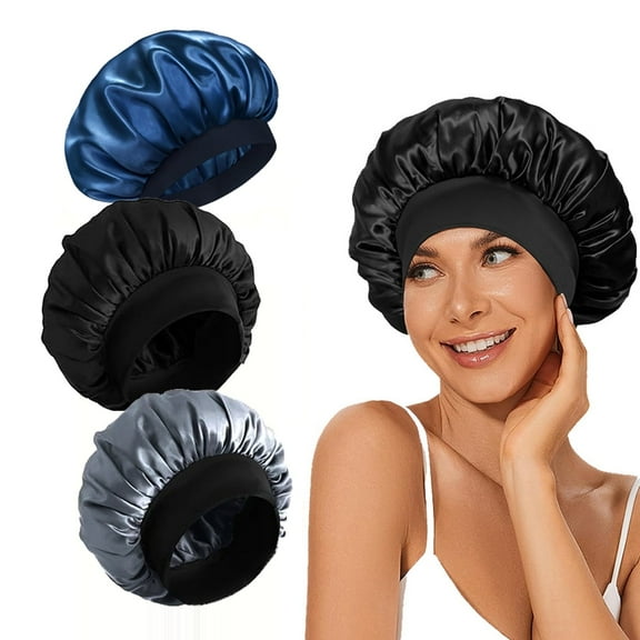 3 PCS Satin Bonnets for Black Women,Hair Bonnet for Sleeping, Satin Hair Cap for Curly Hair,Bonnet for Men,Bonnets Pack A