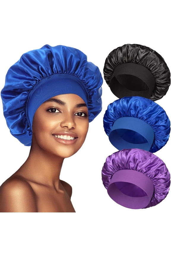 3 PCS Satin Bonnets for Black Women,Hair Bonnet for Sleeping, Satin Hair Cap for Curly Hair,Bonnet for Men,Bonnets Pack A
