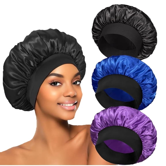 3 PCS Satin Bonnets for Black Women,Hair Bonnet for Sleeping, Satin Hair Cap for Curly Hair,Bonnet for Men,Bonnets Pack
