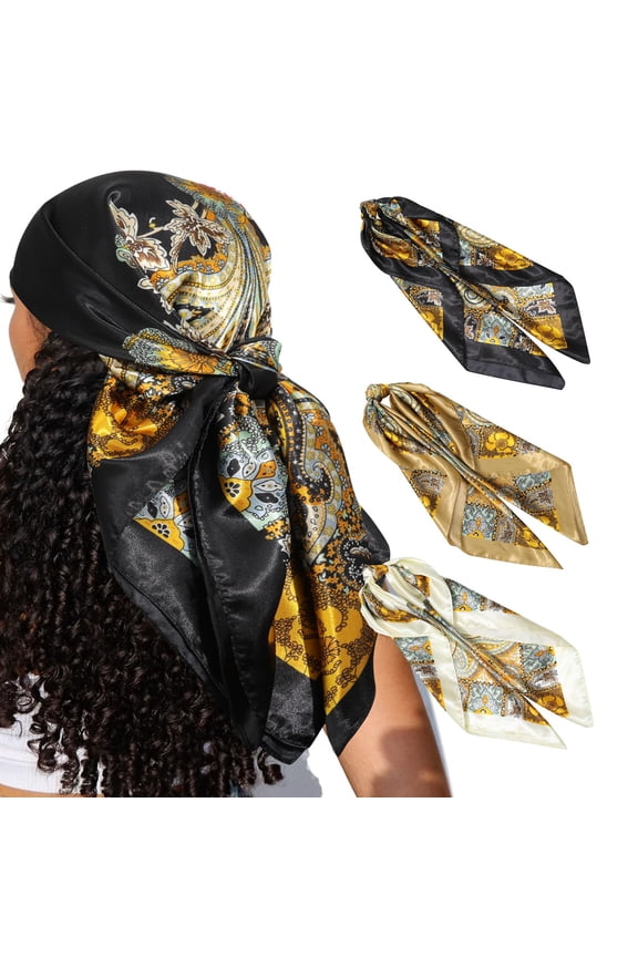 3 PCS Satin Square Hair Scarf Bandanas Large Silk Head Scarves Lightweight Satin Hair Kerchief Sleeping Hair Wraps