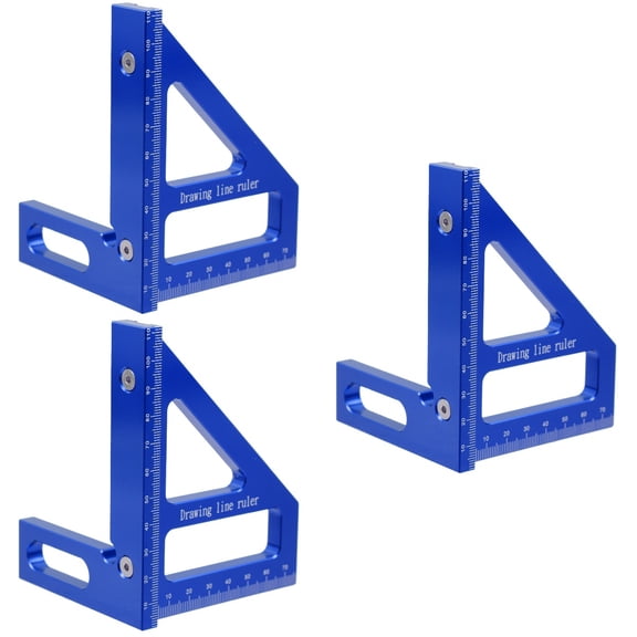 SOPOTUTU Carpenter Miter Measuring Tool Blue Aluminum 45 90 Degree Ruler for Woodworking 3Pcs