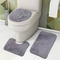 thumbnail image 1 of 3 PCS Set Dark Gray Plush Toilet Lid Cover for Bathroom Velvet Non-Slip Toilet Mat Set Easy Care with Elastic Bottom Universal Fit Warm Soft, 1 of 6