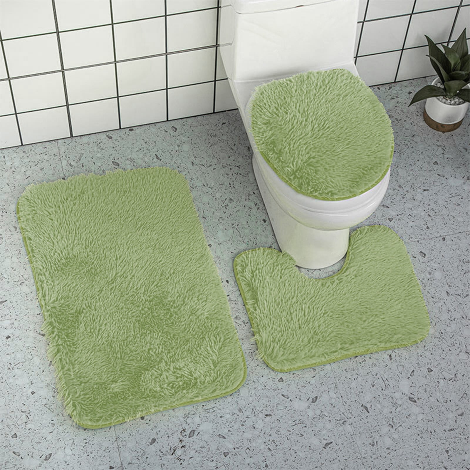 3 PCS Set Green Plush Toilet Lid Cover for Bathroom Velvet Non-Slip ...