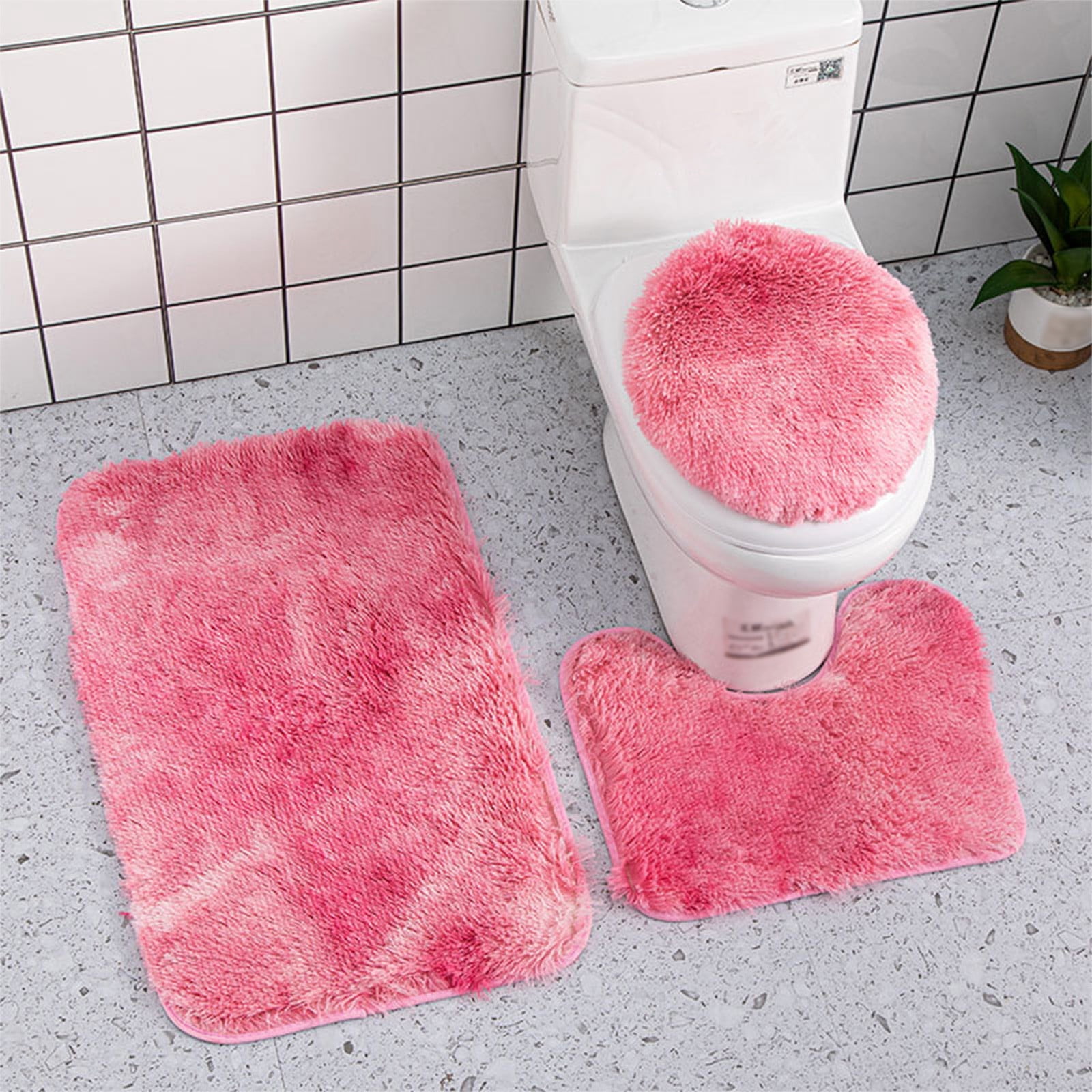 3 PCS Set Pink Plush Toilet Lid Cover for Bathroom Velvet Non-Slip ...