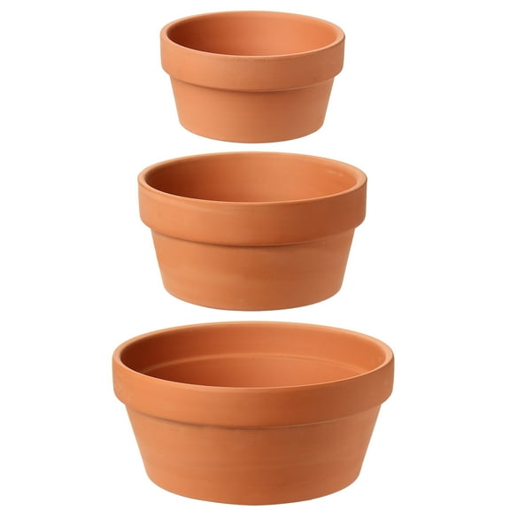 3 PCS Shallow Terracotta Pots Plant Pots Clay Pottery Planter in Different Sizes with Drainage Hole Cactus Succulent Flower Nursery Pots- Great for Plants,Crafts