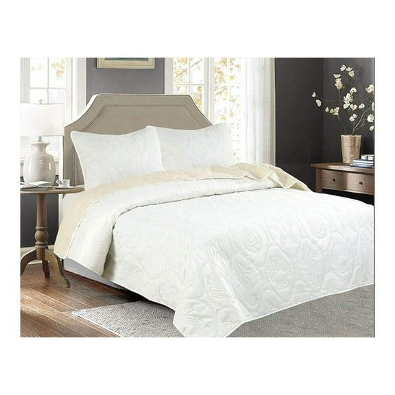 3 PCS Shell & Seahorse Reversible All Season Bedspread Quilt Coverlet Oversize & White Color King Size Oversize King / Cal-King Ivory