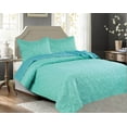 thumbnail image 1 of 3 PCS Shell & Seahorse Stitched Pinsonic Reversible All Season Soft Microfiber Bedspread Quilt Coverlet Oversize Turquoise Color Queen Size, 1 of 7