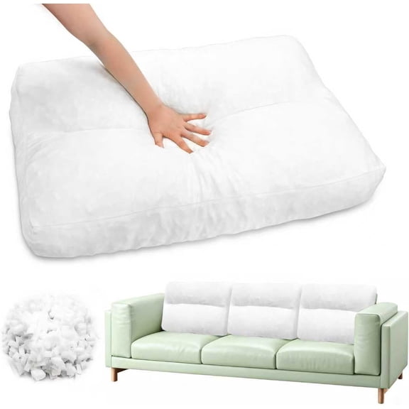 3 PCS Shredded Foam Sofa Back Cushions Replacement Fluffy Memory Sponge Couch Pillow with Quilted Design 28x18x5 Inch Lumbar Support for Bed Floor