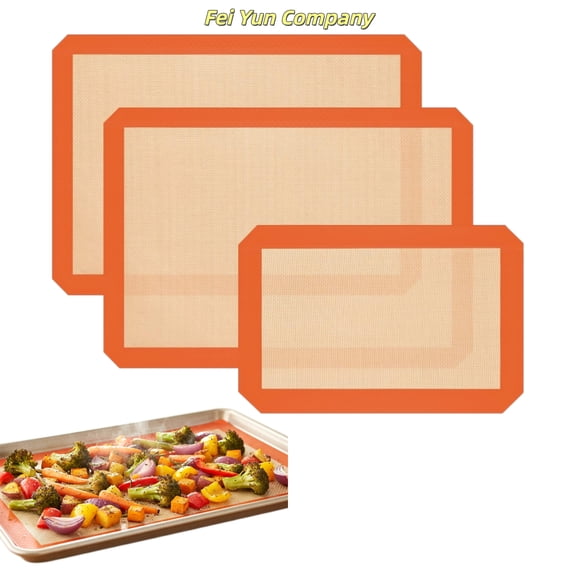3 PCS Silicone Baking Mat, Baking Sheets Non Stick, Silicone Mats for Baking, Baking Supplies for Cookies, Bread & Pastry, Heat-Resistant & Reusable, Orange