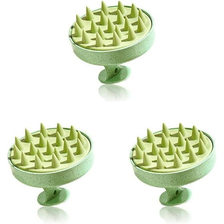 3 PCS Silicone Scalp Scrubber Wet Dry Use Exfoliation Massager Brush Massage Green