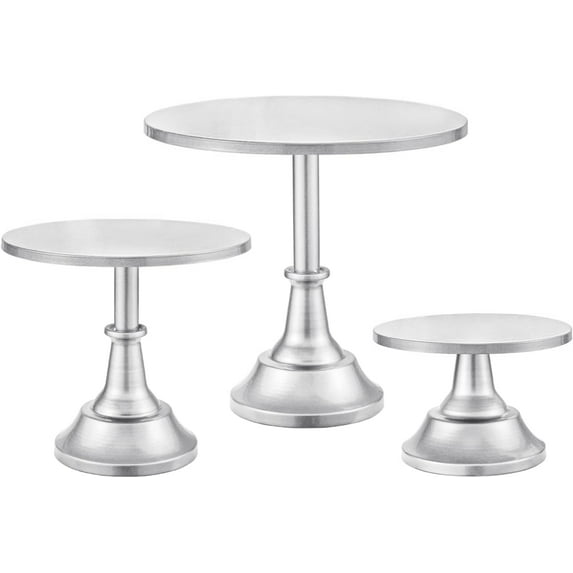 3-PCS Silver Cake Stand Set (8"/10"/12" Plate) for 6-10 Inch Cakes, Perfect Dessert Table Display Set, Cupcake&Cake Stands for Party, Wedding, Birthday, Baby Shower, Anniversary (Metal)