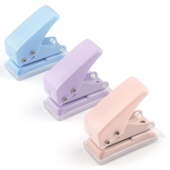 3 PCS Single Hole Puncher, Mini Hole Punch with 6 Sheet Capacity, for ID Cards, Chipboard, Art Project, Crafts Easy Punching