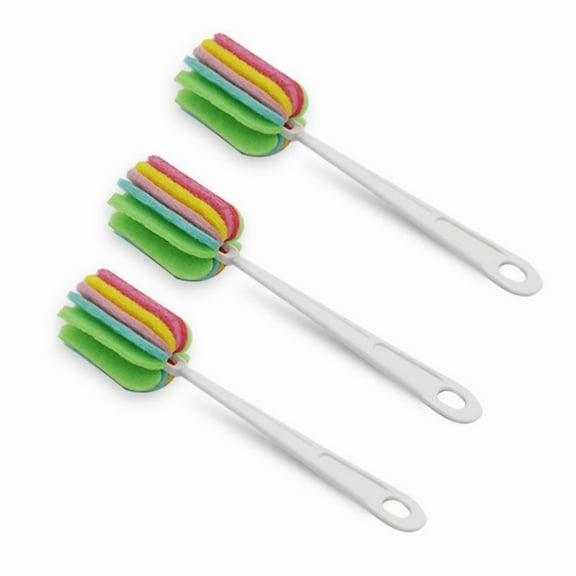 3 PCS Soft Hanging Sponge Cleaning Brush,Long Handle Bottle Brush,Vacuum Flask Cleaning Supplies,Daily Scouring Pad Cleaning Cup Brush,Colorful Washing Brush for Mugs Cups