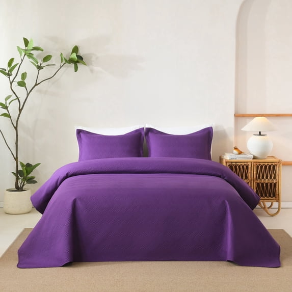 3 PCS Solid Color Ultrasonic Lightweight Quilt Bedspread Set, Breathable Bed Cover, Modern All Season Bedding