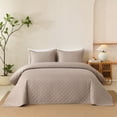 thumbnail image 1 of 3 PCS Solid Color Ultrasonic Lightweight Quilt Bedspread Set, Breathable Bed Cover, Modern All Season Bedding, 1 of 7