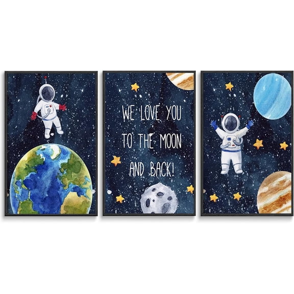 3 PCS Space Astronaut Canvas wall art Cool Galaxy Planet Poster Picture Colorful Fantasy Universe Painting Fantasy Outer Spaceman Planet Universe Artwork Wall Decor Boys Bedroom Decoration