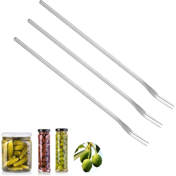 3 PCS Stainless Steel Pickle Fork, 8.6 Inch Long Handle Olive Fork, Cocktail Forks, Pickle Picker, Dessert Fruit Forks