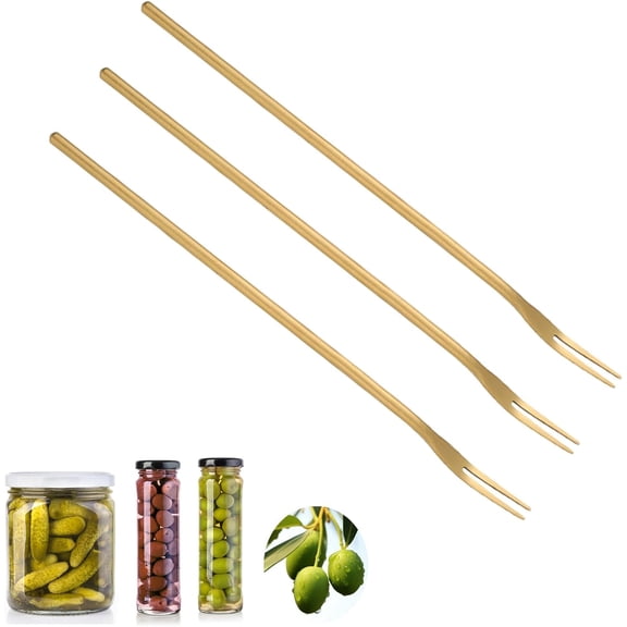 3 PCS Stainless Steel Pickle Fork, 8.6 Inch Long Handle Olive Fork, Cocktail Forks, Pickle Picker, Dessert Fruit Forks