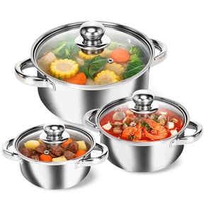 Izrizr 3 Sets Stainless Steel Stock Pot with Lid for Pasta, Soup, Non Stick Stainless Steel Cookware Set Cooking Pot for All Cooktops
