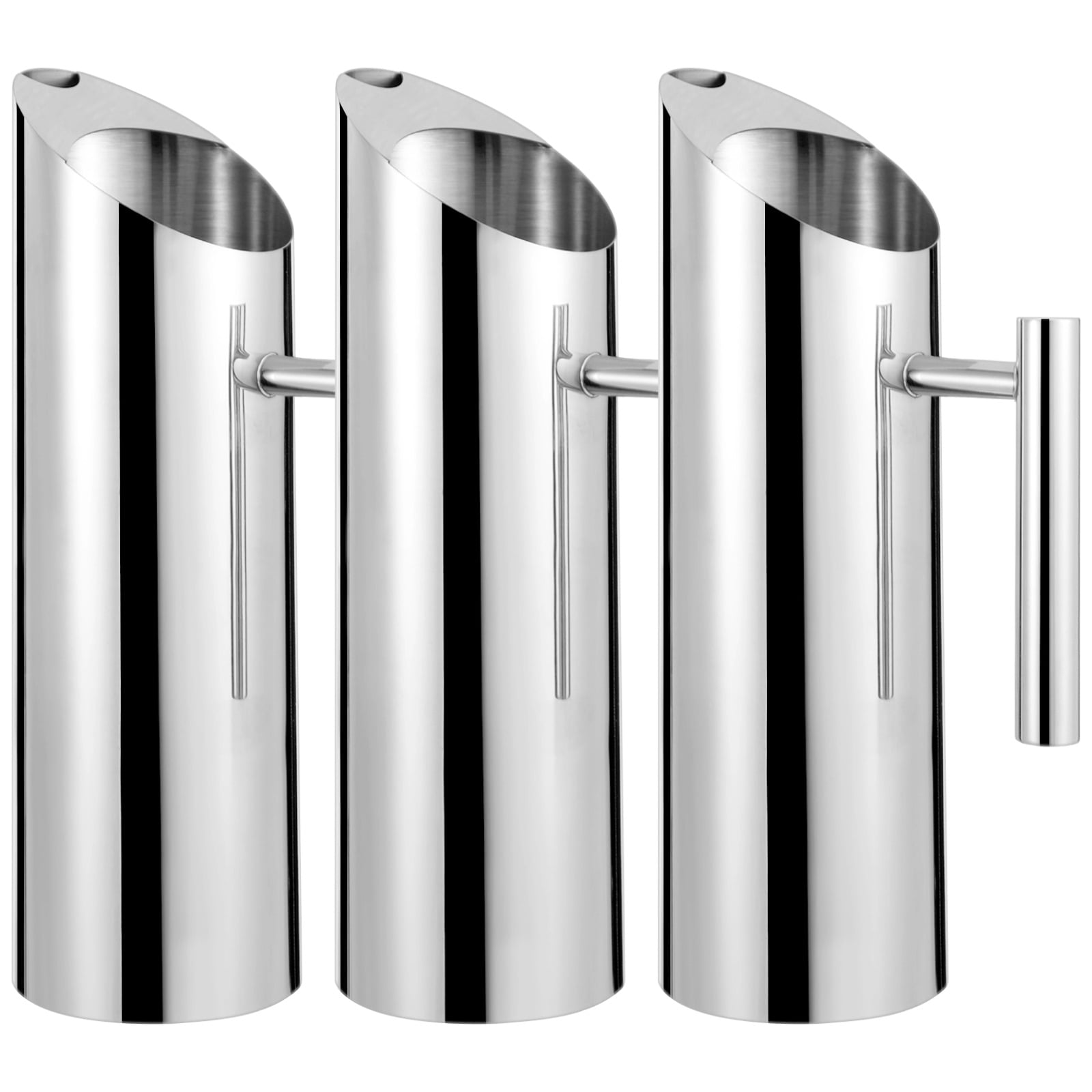 3 PCS Stainless Steel Water Pitcher, 50 oz Steel Carafe with Ice Guard, 1.5 L Modern Drink Jug with Handle for Serving Iced Tea, Juice, Coffee, Beer, Wine, Stylish Metal Water Jug for Home, Bar