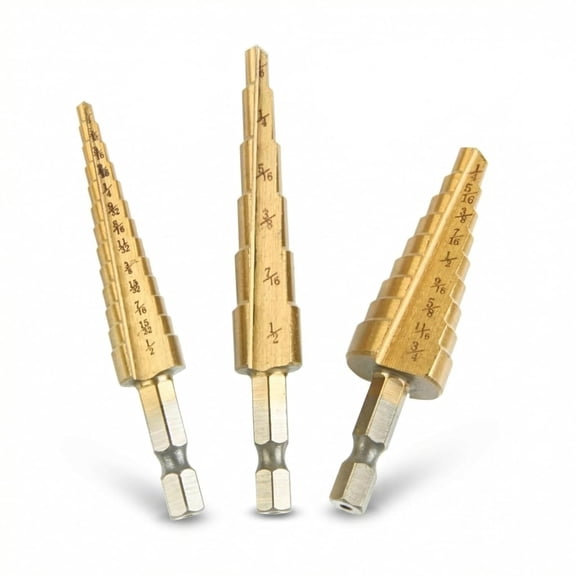 3 PCS Step Drill Bit Set, HSS Titanium Unibit Step Drill Bits 3/16" to 1/2", 1/4" Hex Shank Stepped Drill Bit for Stainless Steel, Aluminum, Wood, Plastic & Sheet Metal