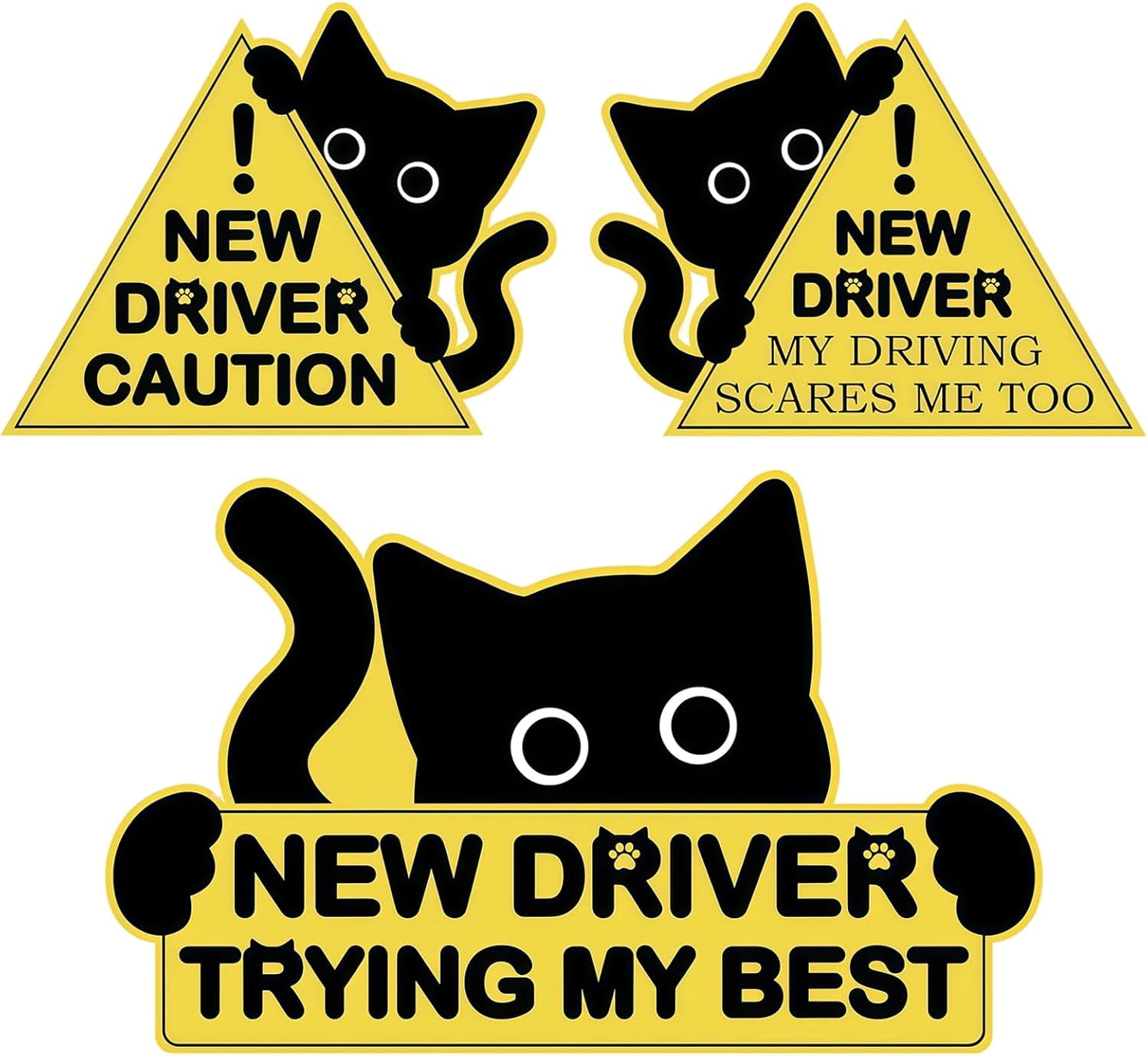 3 PCS Student Driver for Car, Cute Reflective Cat New Driver Sticker ...