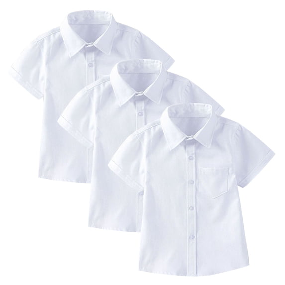 3 PCS Summer School Uniform Shirts for Boys Collared Dress Shirts Kids Western Short Sleeve Button Down Casual Tops 14 Years, Beige