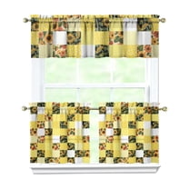 3 PCS Sunflower Kitchen Curtains Set with Valance - Boho Floral Farmhouse Tier Window Curtains 54x18 & 27.5x24 Inch, Rod Pocket Rustic Country Caf Curtains