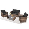 thumbnail image 1 of 4 Piece Outdoor Patio Furniture Set,Wicker Conversation Sets Outdoor Sectional Patio Sofa Couch with Cushions & Coffee Table for Outside, Garden, Balcony, Porch,Yellow/Black, 1 of 6