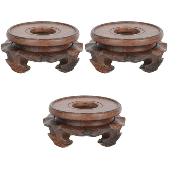 3 PCS Table Round Solid Wood Base Studio Decor Flower Pot Stand