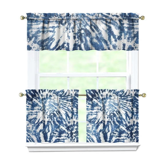 3 PCS Tie Dye Kitchen Curtains Set - Rainbow Watercolor Abstract Tier Window Curtains with Valance, Semi-Sheer Rod Pocket Farmhouse Curtains for Small Windows (54x18 & 27.5x24 Inch)