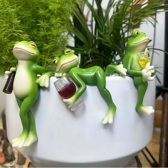 3 PCS Tipsy Frog Statues Pot Hugger Decorations for Plant, Miniature Frog Garden Decor Outdoor Women Gifts Frog Figurines Plant Hangers Decor for Flower,Yard,Lawn Ornament