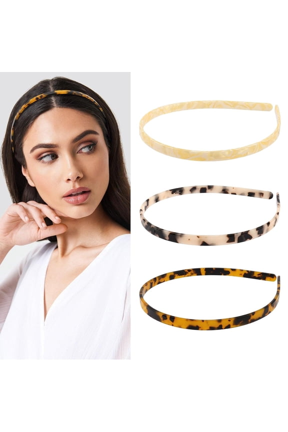 3 PCS Tortoise Shell Headband for Women, Thin Acetate Resin, Leopard Hair Bands with Teeth for Women and Girls, Fashion Hair Accessories