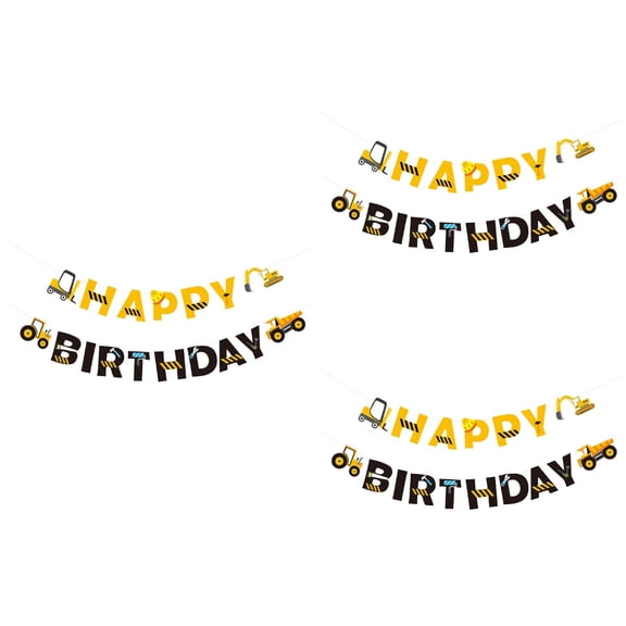 3 PCS Tractor Birthday Decorations Digger Banner Boy Construction Car Theme