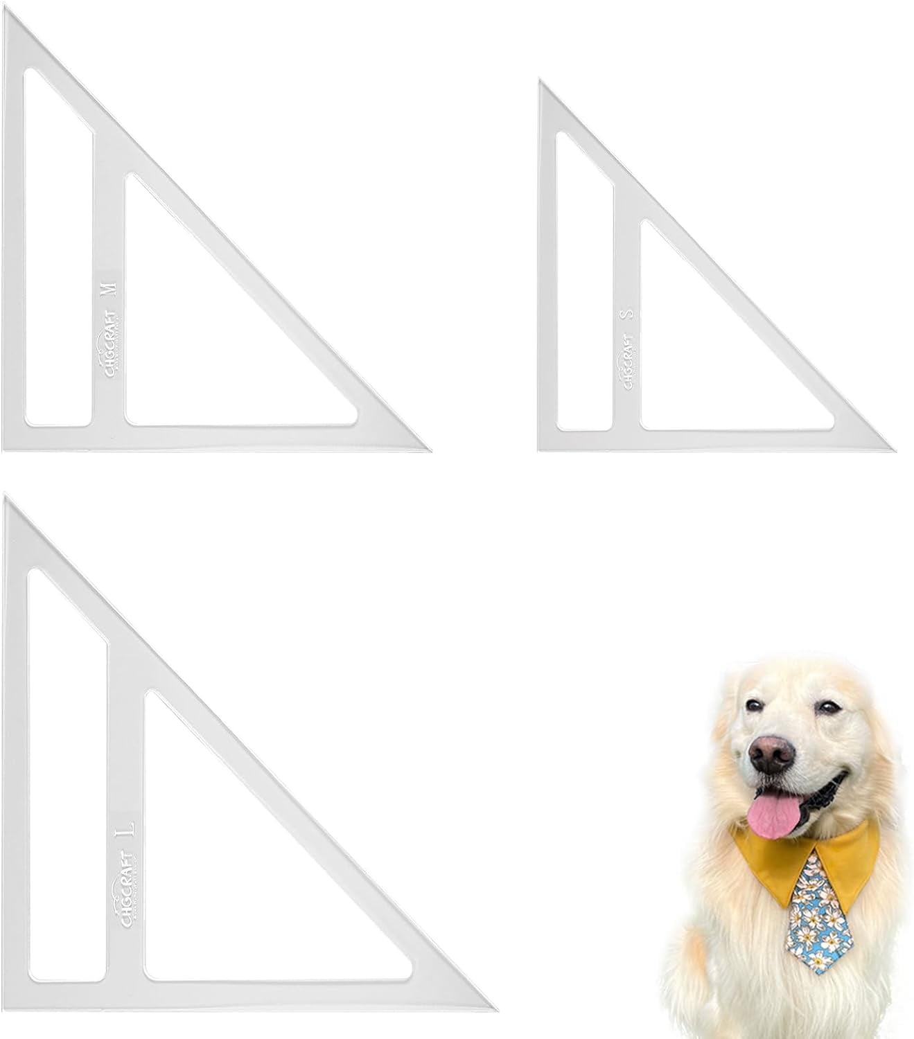 Dogs Speed Ruler 3 PCS Triangle Dog Bandanas Sewing Templates Acrylic Quilting Templates ...