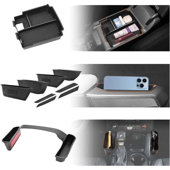 3 PCS Trunk Organizers for 2025 Ford Bronco 4 Doors Automatic Transmission ONLY with Center Console Organizer, Door Handle Storage, Gear Shift Organzier (Not for Sport&2Door)