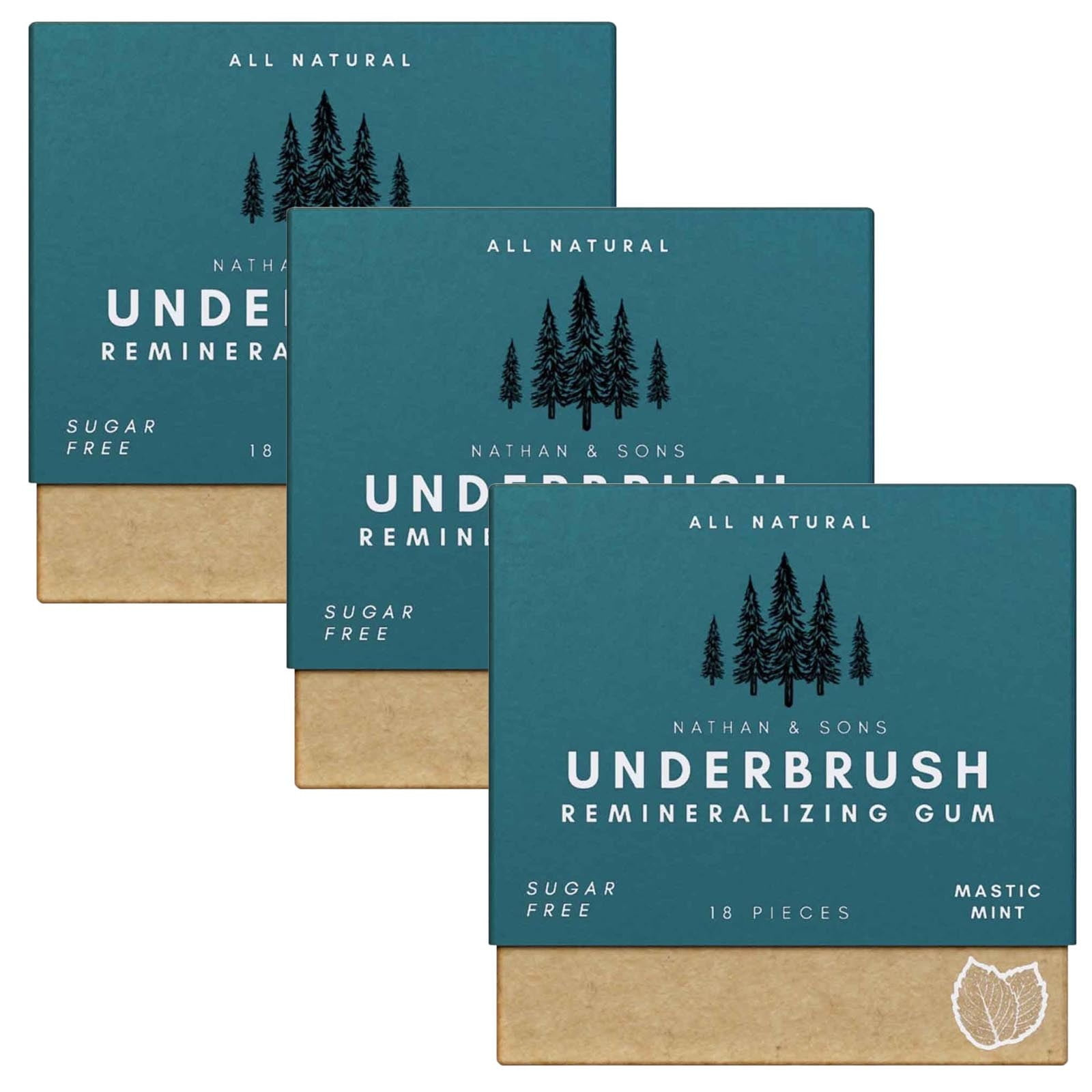 3 PCS UNDERBRUSH GUM MASTIC MINT Organic Remineralizing Chewing Gum