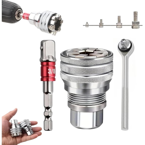 3 PCS Universal Socket Wrench Set, Self-Adjusting Universal Grip Socket Adapter, Fits 10-19mm 3/8"-3/4" Nuts Bolts, Multi-Function Socket Tool for Ratchet Wrench Power Drill, Chrome Vanadium Steel