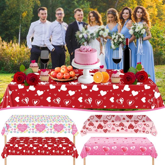 3 PCS Valentine's Day Tablecloth,Disposable Table Cover Rectangular Plastic Tablecloth for Valentine's Day Wedding Anniversary Party Supplies