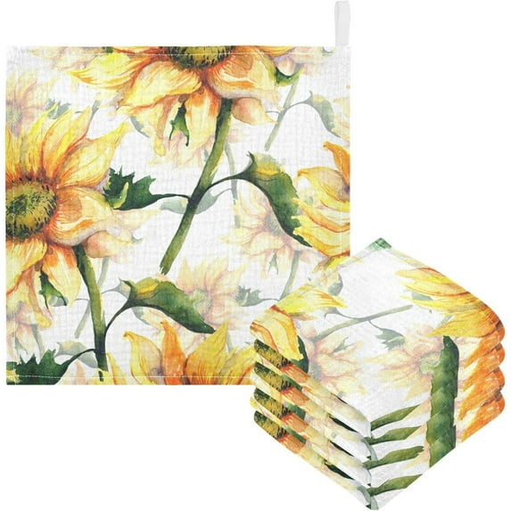 3 PCS Watercolor Sunflower Flowers Baby Muslin Washcloths, Natural Flowers Spring Soft Absorbent Face Towel Burp Cloths Cotton Bath Wipes Infant Wash Cloth for Newborn Boys Girls