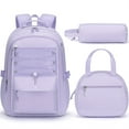 thumbnail image 1 of 3 PCS Waterproof Backpack with Lunch Box & Pencil Case, Lightweight Bookbag Set for Casual Daypack Travel (Purple), 1 of 7
