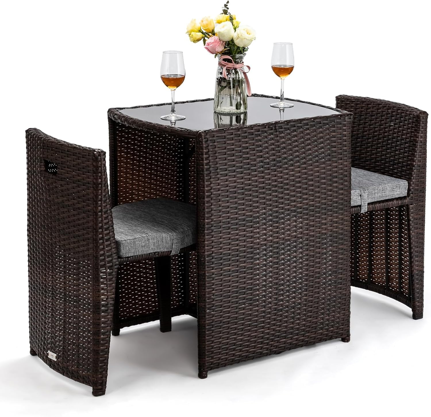 3 PCS Wicker Outdoor Patio Bistro Set, Patio Furniture Set for Small